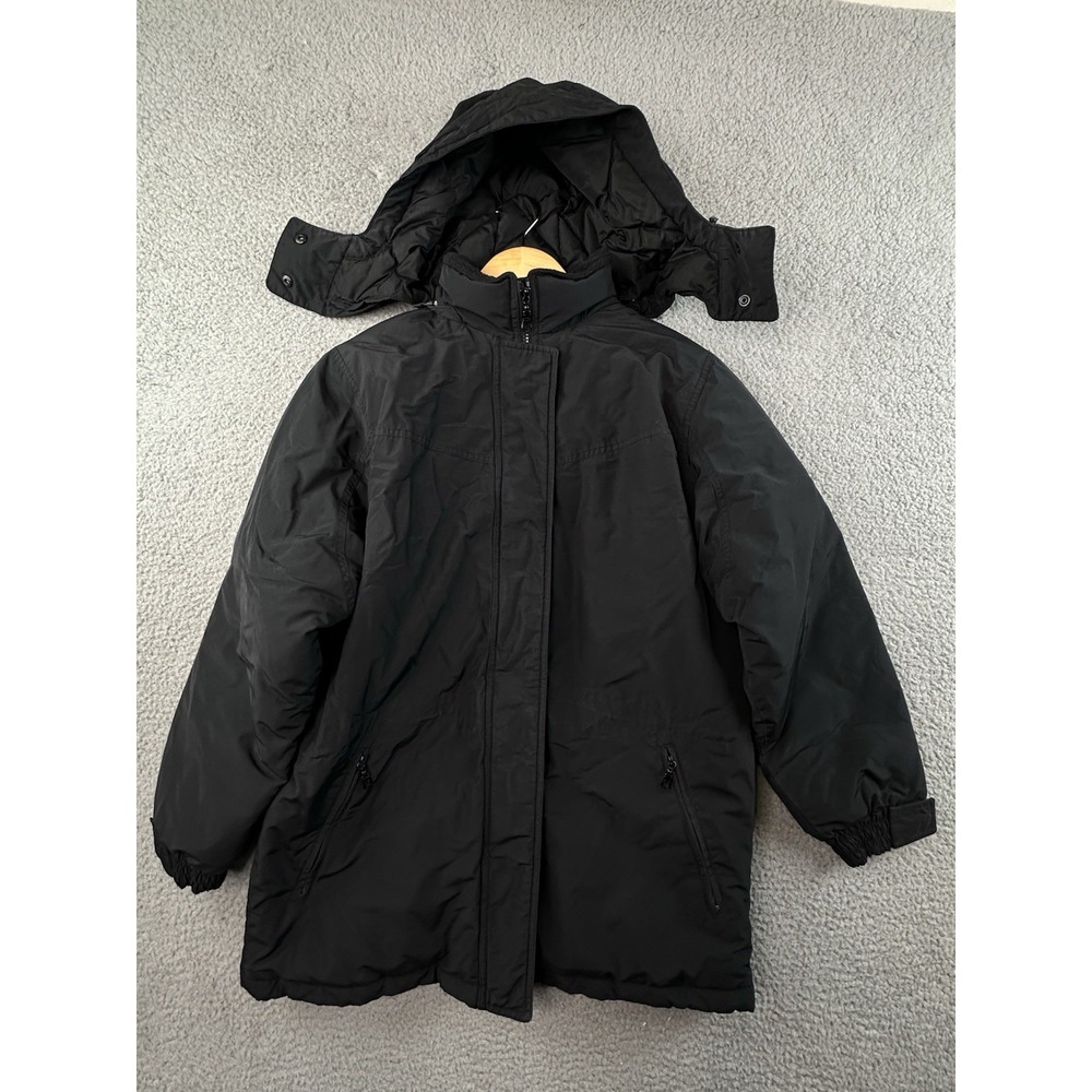 Vintage Eddie Bauer Goose Down Parka Jacket Womens Medium Black Hooded 90s Y2K